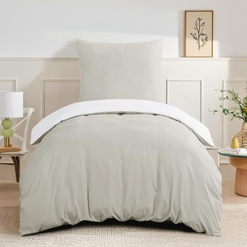RUIKASI Bettwäsche 155x220 2teilig Mikrofaser, Beige Weiß | Wendebettwäsche 1 Bettbezug + 1 Kissenbezug 80x80 cm mit Reißverschluss OEKO-TEX Bettwäsche Sets, Weich und Bügelfrei
