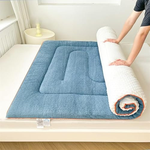 XHHBS Tragbare japanische Boden Futon Matratze Faltbare Tatami Matte Schlafkissen, Jungen Mädchen Roll Up Schlafsaal Matratze, Floor Lounger Bett, Gästebett(Blue,King)