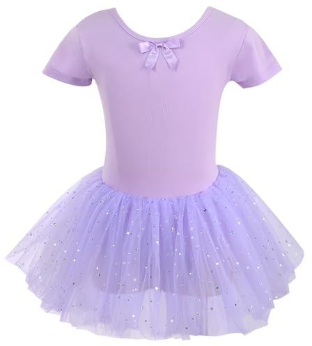Vestito da Balletto Bambina, Vestito da Balletto in Cotone, Abito da Danza Classica per Bambini Vestito da Ballo Vestito da Ballo Corpo con Gonna Tutu, Viola 110