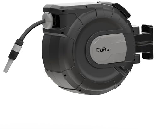 Güde 93921 Avvolgitubo automatico 20-2-2 1/2 pollici (tubo in tessuto, siringa ad acqua, 2 giunti a sgancio rapido)