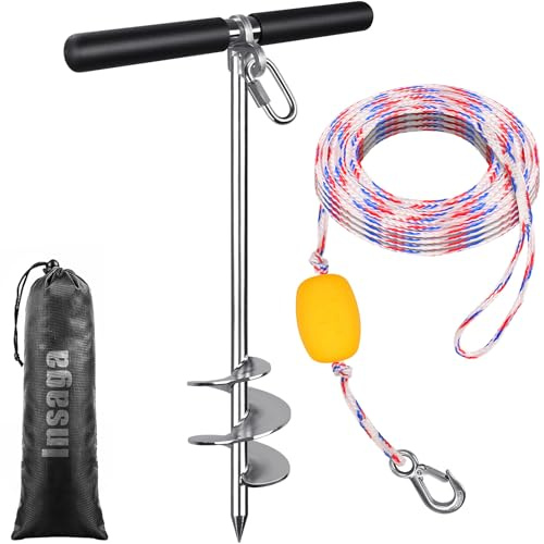 Insaga Anker Boot,Bootsandanker mit 9,8 m langem Seil, 304 Edelstahl, Bootssandanker mit Querstange, vollständig geschweißter Bootsanker zum Einschrauben, für Kajak, Jetski, Ponton,43 cm