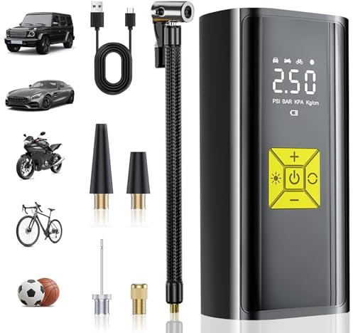 Quality Park Compressore Aria Portatile, 150PSI, 4 Ugelli Diversi, Schermo Digitale e Luce LED, Nero, Adatto per Biciclette, Auto, Moto, Palloni
