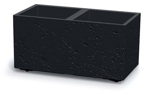 IMJ-Global Vaso per Fiori Piante Rettangolare 57,7x28,8x29 cm Sierra Case Beton Effect In Plastica Da Interno Esterno Colore Nero 26,2 Litri Design Moderno