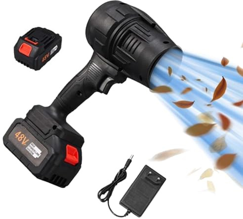 Souffleur à Jet Turbo, 380000 TR/Min Souffleur à Air Super Puissant sans Fil, Souffleur à Feuilles Électrique sans Fil pour Le Nettoyage de la Voiture et du Jardin (Noir+2 Piles)