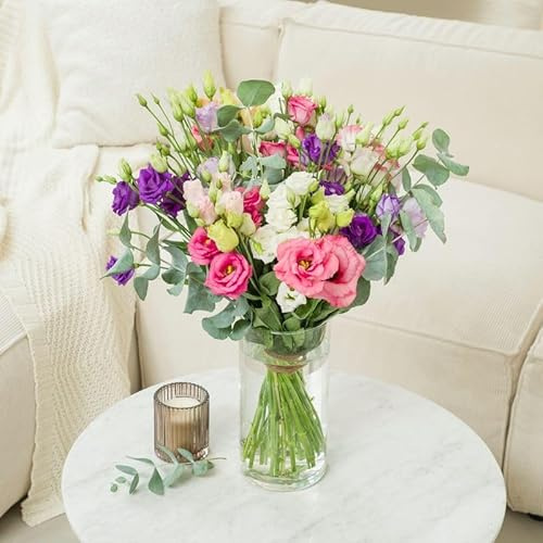 Fleurs et Délices - Brassée de Lisianthus - Fleurs Fraîches de Saison - Bouquet de Lisianthus Rose, Blanc et Violet, Idée Cadeau Anniversaire ou Remerciement