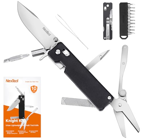 NexTool Multiverktyg, Knight K30 fickkniv chockvås, 11-i-1 multiverktyg med 2,76 tum 14C28N stålkniv, räfflad sax för EDC, utomhus och gör-det-själv, present till män med 4 mm 10-i-1 bitset