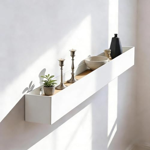 AMONENZ 60 cm Wandgarderobe mit Ablage, Weiß Hakenleiste Garderobe | mit 7 Versteckten Haken, Wandhaken Garderobe mit Ablage, Jackenaufhänger, für Schlafzimmer, Wohnzimmer und Eingangsbereich