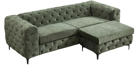 Riess Ambiente Chesterfield Sofa MODERN BAROCK 235cm grün Samt 3-Sitzer Couch Federkern