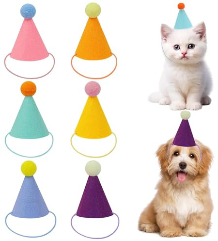 Yeenano Mini festhattar för leksak, gosedjur, 6 st festhattar för teddyss, födelsedagshatt, fester, hattleksaker, tyg pastell söta flickor, konhatt för födelsedagsfester, återanvändbara dekorationer