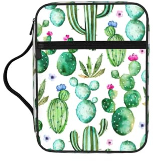 Cactus Flower Print Bible Cover Case, Carrying Book Case with Durable Handle Bible Protective Church Bag for Men Women