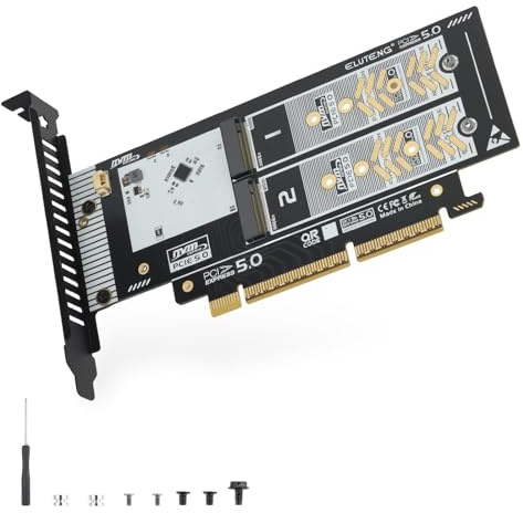 ELUTENG Adattatore Dual NVMe a PCIe 5.0, 2 schede di espansione SSD da 128 Gbps per slot PCIe X8/X16, supporta M.2 NVMe 2230/2242/2260/2280, M-Key/B+M-Key, viti e cacciavite inclusi