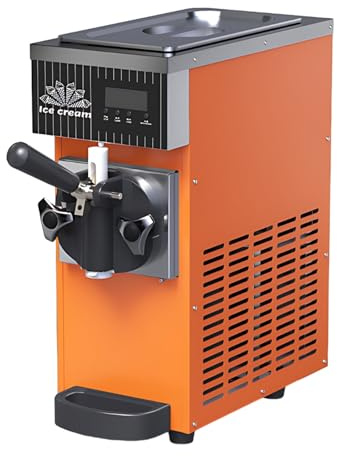 Macchina per Gelata Soft Professionale Da Banco, Produzione 4-5 L/H, Display Lcd, Pulizia Automatica E Pre Raffreddamento per Gelateria Bar E Attività Commerciali(Orange)
