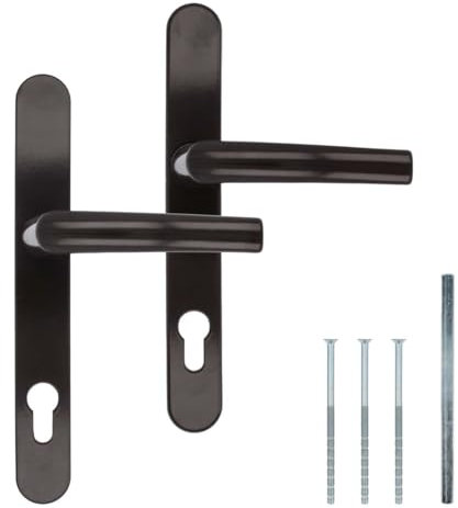 Premium Drückergarnitur DHS 92mm - Schildbreite 32mm, Farbe:Braun RAL 8019, Griffart:Griff-Griff