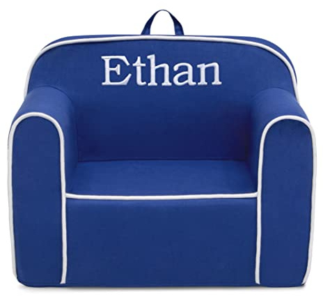 Delta Children Personalized Cozee Chair – Customize with Name – Foam Kids Chair for Ages 18 Months and Up, Blue/White
