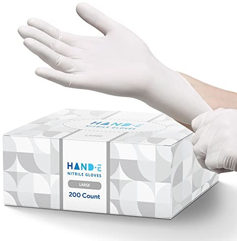 Disposable White Nitrile Gloves Large, 200 Pack -Powder and Latex Free Gloves