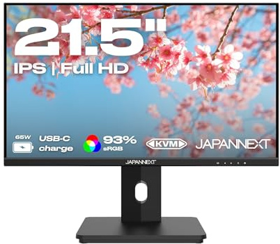 JAPANNEXT PC-skärm | Ladda din dator via USB-C (65W) | 21,5 tum | Full HD | IPS-panel | justerbar lutning | porträttläge | blått ljusfilter | KVM-teknik | JN-I215FLFHSP-C65W