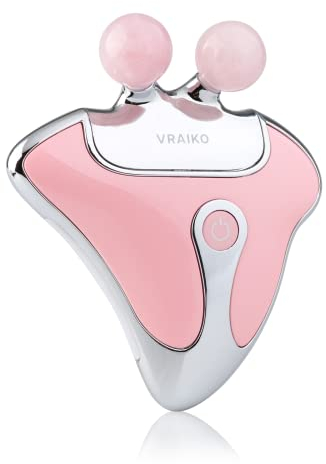 VRAIKO GemGlow Jade Roller & Gua Sha Device, 4-IN-1 Face Roller Gua Sha Facial Tools, Face Massager with Red Light Therapy and Thermal (Rose Quartz)