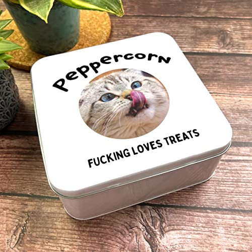Fingerprint Designs Personalised Tin, Square, 19.2 x 12.7 x 7.5 cm, Storage Container, Pet Treats, Funny Cats Dogs Loves