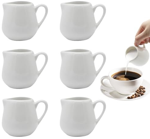 Set of 6 Ceramic Milk Jugs, Uooker 110 ml/3.9oz Creamer Cream Jug, Milk Frothing Jugs, Small White Ceramic Jugs with Handles for Home Kitchen, Elegant Afternoon Tea, Milk Coffee, Sauces Dips