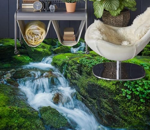 Benutzerdefinierte Selbstklebende Boden Wandtapete 3D-Bäume Fluss, 430 * 300cm Bodenfliesen Aufkleber Wohnzimmer Studie Pvc Wasserdicht Tragen 3D Bodenbelag Tapete