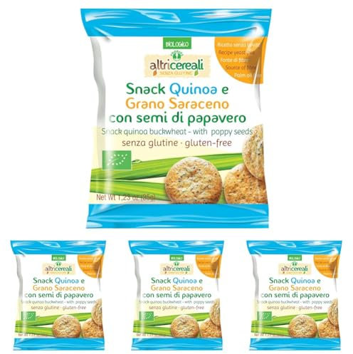 Probios Snack Quinoa e Grano Saraceno, con Semi di Papavero - 35 gr, Senza glutine, 35 grammo, 1 (Confezione da 4)