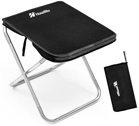 Bärbar pall, rymlig hopfällbar pall integrerad förvaringsväska, 40 cm hög för vuxna, ultralätt stark vikbar aluminiumstol, liten hopfällbar stol för resor, camping, rymmer 127 kg, svart