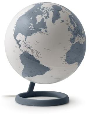 Tecnodidattica Atmosphere Evolve Velvet Pirite - Mappamondo dal Design Scandinavo con lampada a colori, Cartografia Politica in lingua inglese, Diametro 30 cm e Made in Italy