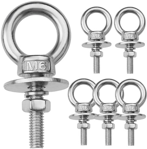 ZYUAROM 6 Pack M6 Stainless Steel Eye Bolts with Nuts, 1/4 x 1 Long Lifting Ring Eye Bolt， Eye Bolts Heavy Duty for Hang Tie Down Outdoor (6, M6x26mm (1/4x1))