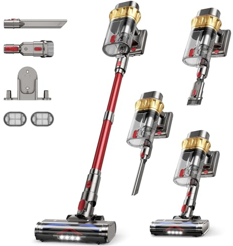 55KPA/650W Aspirateur Balai sans Fil, 75 Minutes Autonomie Aspirateur sans Fil Puissant avec Recharge Murale Écran Intelligent, aspirateur balai puissant pour Les Poils d'animaux/Tapis/Sols Durs