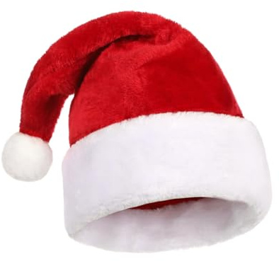 FUGLUS 1 Pcs Bonnet de Noel, Peluche Bonnet Pere Noël Adulte Rouge et Blanc Chapeau Parfait pour Les Fêtes de Noël Chapeau de Noëls Pour Femme/Homme(1 Pièces)