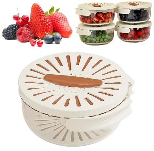 2-in-1 Draining and Preservation Basket, 2026 Upgraded Multifunctional Fruit and Vegetable Washing Bowl with Handle Fruit Strainer Container with Lid for Kitchen, Fridge, Picnic, Camping (Brown)