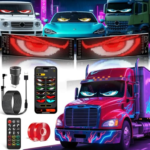 2er Devil Eyes LED Augen für Auto & LKW, 100 x 340mm, Programmierbare Flexible LED-Panel, Wasserdicht IP65, Fernbedienung & Bluetooth APP, Geeignet für Autos, LKWs, Party, Billboard