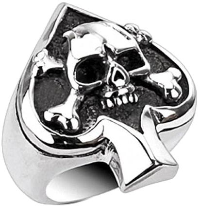Mianova Herren Ring Edelstahl Poliert Totenkopf Pik Ass