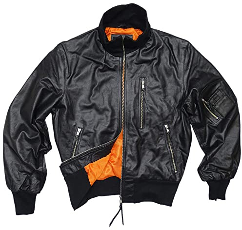 Camo Outdoor Mil-Tec BW - Giacca in Pelle da Pilota Aviazione Tedesco, Uomo, Taglia: 56, Colore: Nero