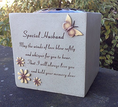 Special Husband - Grave Vase (Rose Bowl) with Butterfly and Flowers - Memorial Garden Graveside