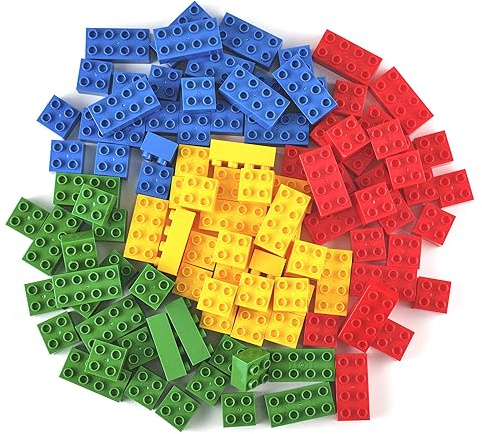 Strictly Briks Toy stora byggklossar för barn och småbarn, kompatibla med alla större märken, blå, grön, röd och gul, 108 st.