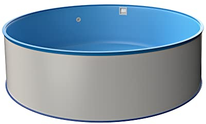 Piscina redonda premium 5,00 m x 1,20 m x 0,8 mm de lámina de plástico y 0,6 mm de revestimiento de acero. Con filtro de arena Flow 5 (5,5 m³/h) y escaleras de acero inoxidable. Juego de mangueras Skimmer y boquilla de entrada a elegir.