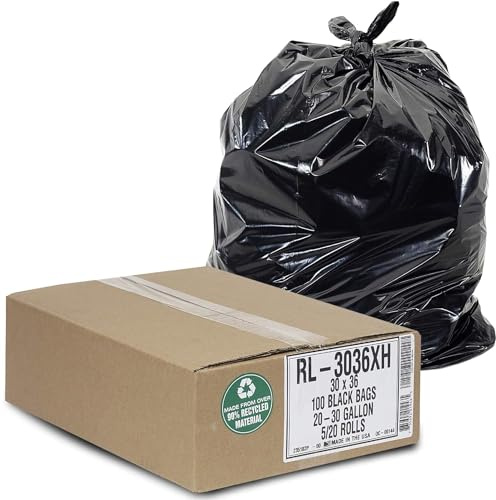 Aluf Plastics - RL-3036XH 20-30 Gallon Trash Can Liners (100 Count) - 30 x 36 - Thick 1.5 MIL Equivalent Black Trash Bags for Bathroom, Kitchen, Office, Industrial, Commercial, Recycling and More