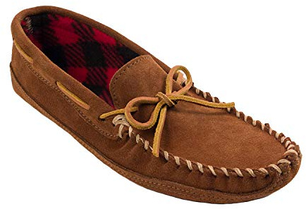 Minnetonka Men's Double Bottom Fleece Slipper,Brown,12 M US