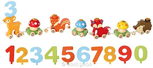 Inware 22991 Trenino per compleanno con animali del bosco, in legno