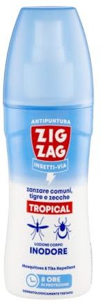 ZIG-ZAG lozione antizanzare corpo, Repellente zanzare zecche tafani, Inodore, 100 ml