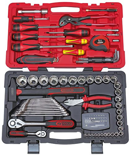 KS TOOLS 922.0701 Mallette outils 101 pièces - caisse à outil complète | Coffret de douilles et accessoires ULTIMATE 1/4'' - 1/2'', 101 pièces, Garantie à vie, outillage professionnel