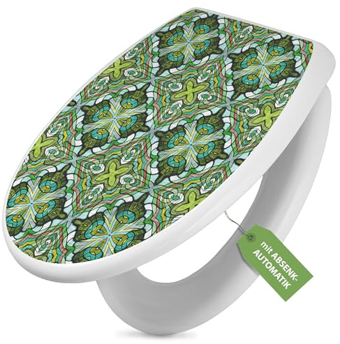 banjado Toilettendeckel mit Absenkautomatik 44,5x37cm - Soft Close Toilettensitz - WC Sitz mit Absenkautomatik - Klodeckel aus Duroplast mit Edelstahl Scharnieren, einfache Montage - Motiv Grünes Must