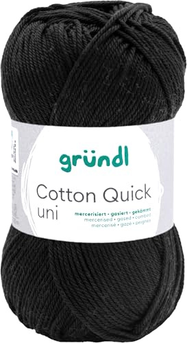 Gründl Laine Cotton Quick uni - laine fine pour crocheter - fil à tricoter – fil à crocheter – brillant et doux pour la peau – 100% coton – 1 pelote 50 g / 125 m – taille d’aiguille 3-4 - noir