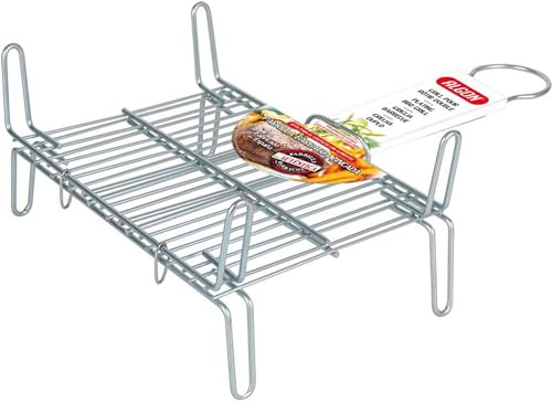 Algon | Parrilla Barbacoa 20x25 Acero Inoxidable Zincado Gris Metalizado con Cierre de Seguridad - Parrilla Ideal para Asar Carnes y Verduras Resistente y Duradera para Exterior