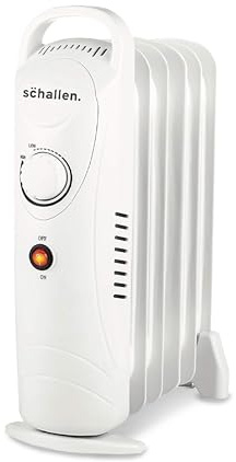 Schallen 800W 6 Fins Portable Electric Slim Oil Filled Radiator Heater with Adjustable Temperature Thermostat, 3 Heat Settings, Modern Home Heating, Fast Heating (White, 800W)