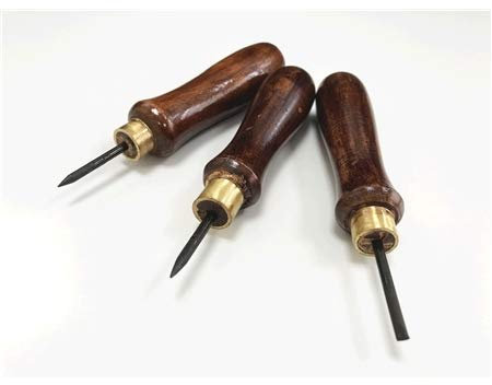 3 Piece Hole Starter Bradawl Set (Round, Chisel, Square) with Wooden Handles WW199