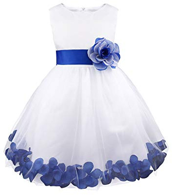 YiZYiF Vestido de Princesa Flores para Niñas Vestido Boda de Dama de Honor Fiesta Vestido Bautizo Tutú sin Manga con Lazo Vestido Elegante Ceremonia 2-14 Años Azul Marino 11-12 años