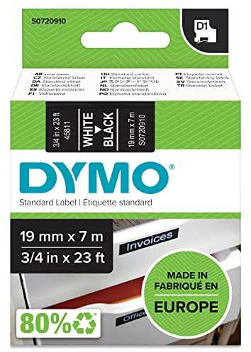 DYMO Original D1-Etikettenband | weiß auf schwarz | 19 mm x 7 m | selbstklebendes Schriftband | für LabelManager-Beschriftungsgerät