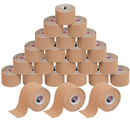 ALPIDEX Kinesiologie Tape Hautfarben 24 Rollen 5 m x 5 cm Physio Sport Set | Physiotape, Muskeltape, elastisch, wasserfest, latexfrei, Baumwolle, Knie, Rücken, Nacken, Schulter, Handgelenk, Ellenbogen